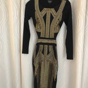 BLACK MIDI BEBE DRESS